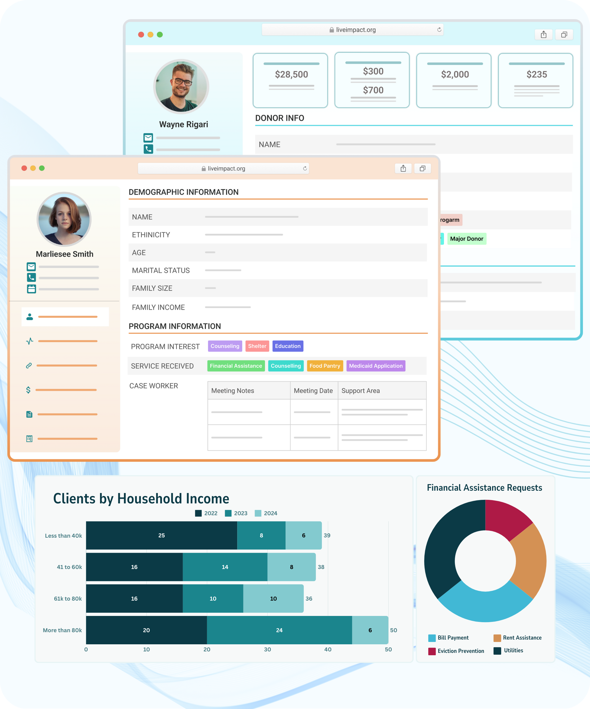 LiveImpact displaying its unified, integrated platform for seamless program and case management, events, and other activities