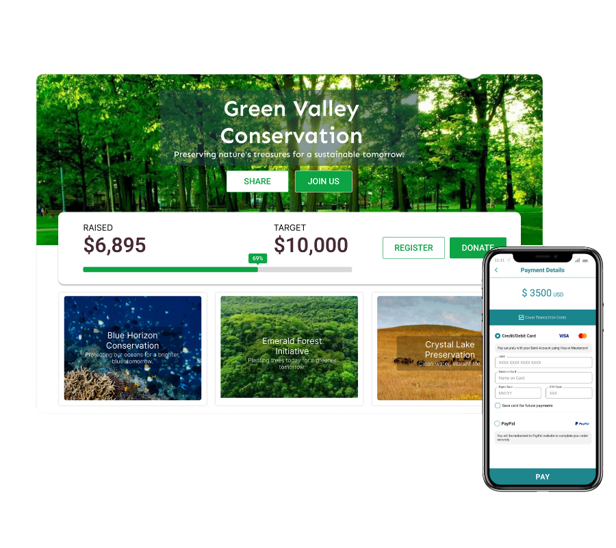 The online payment feature of membership management software is showcased