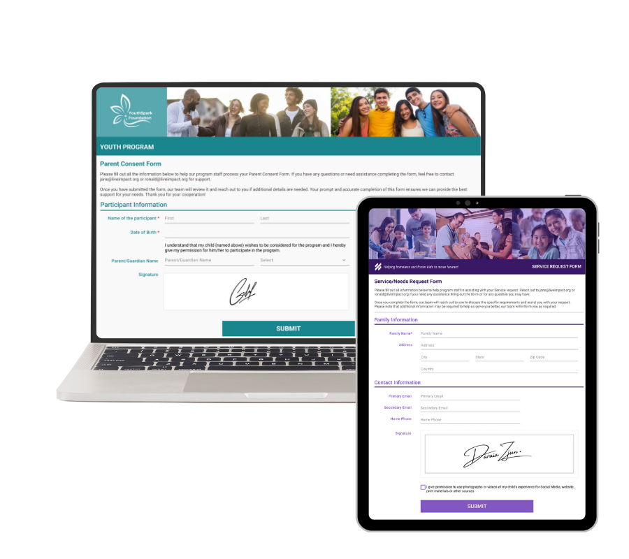 A case management system displaying smart form pages with different sections
