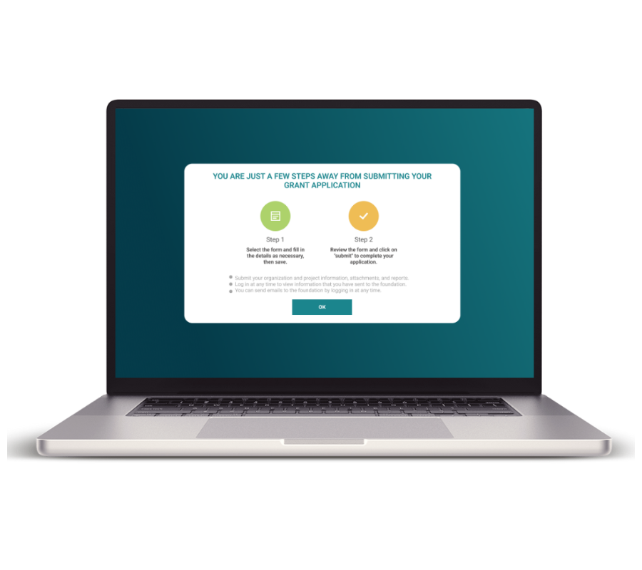Grantee portal showing application status and updates.