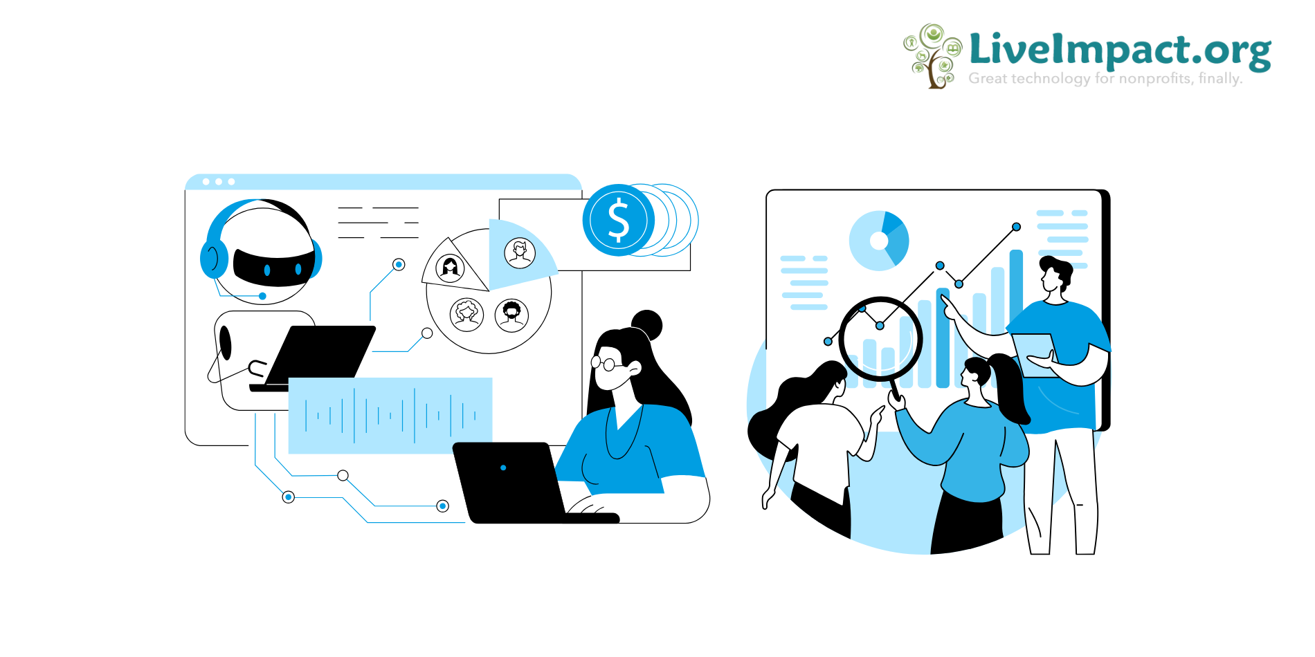 An image of nonprofit staff using AI predictive analytics in fundraising software